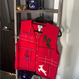 Pendleton Red Knit Vest with Festive Embroidery